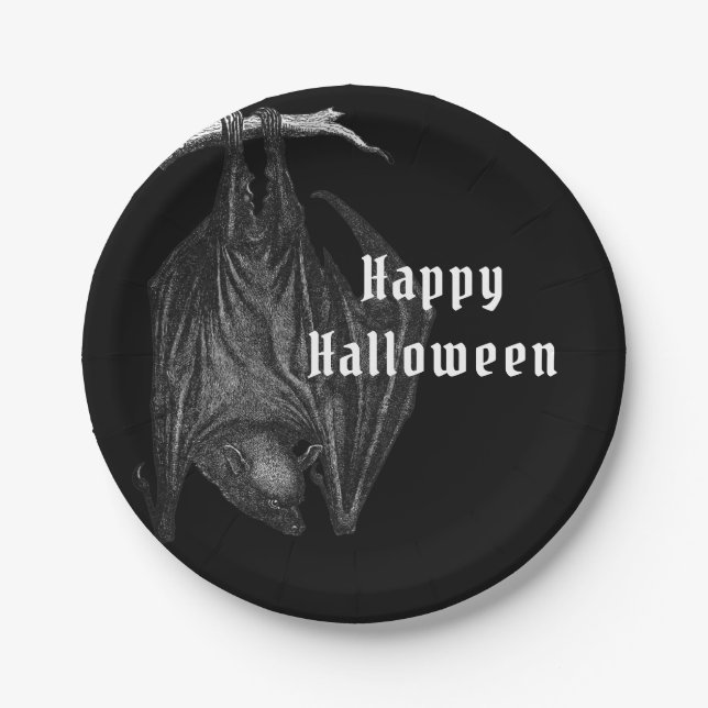 Gothic Bats Happy Halloween Party Pappteller (Vorderseite)