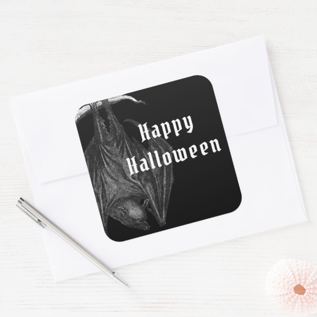 Gothic Bats Happy Halloween Quadratischer Aufkleber (Umschlag)