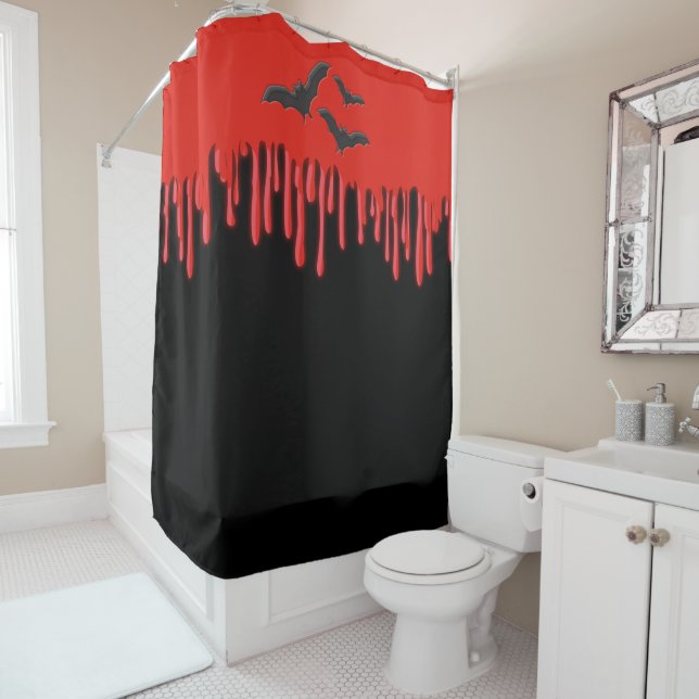 Gothic Bats & Red Dripping Blood Halloween-Party Duschvorhang (Beispiel)