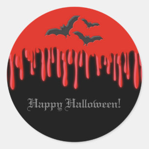 Gothic Bats & Red Dripping Blood Halloween-Party Runder Aufkleber