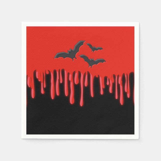 Gothic Bats & Red Dripping Blood Halloween-Party Serviette (Vorderseite)