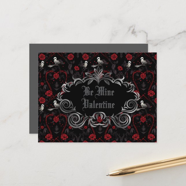 Gothic Be Mine Valentinstag  Postkarte (Vorderseite/Rückseite Beispiel)