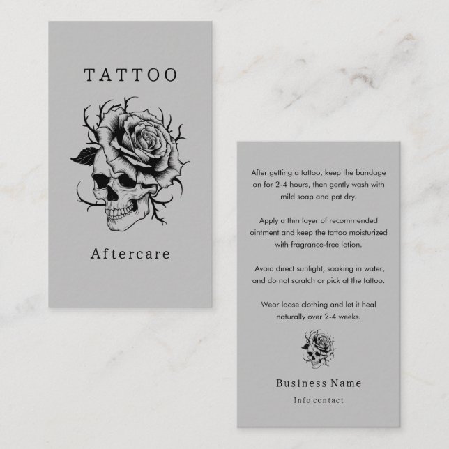 Gothic Beängstigend Skull Tattoo Aftercare Instruc Visitenkarte (Vorne/Hinten)