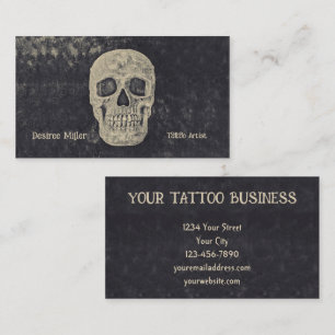 Gothic Beige Gray Skull Tattoo Shop Visitenkarte