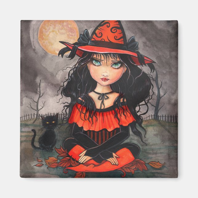 Gothic Big Eye Halloween Hexenkatze Kunstmagnet Magnet (Vorne)