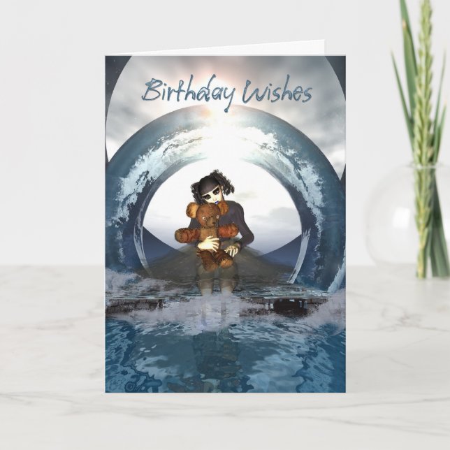 Gothic Birthday Card Little Goth Girl and Deaddy B Karte (Vorderseite)