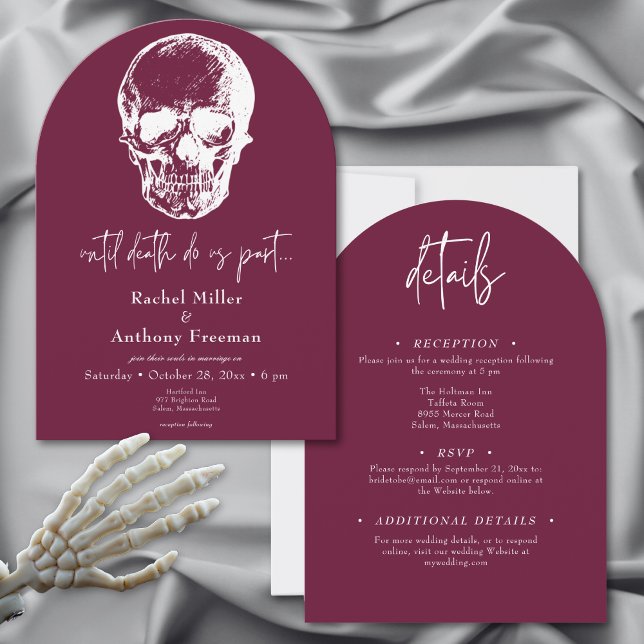Gothic bis Death Skull Arch Hochzeit zwei Seiten Einladung (Gothic Until Death Skull Arch Wedding Two Sided Invitation)