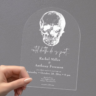 Gothic bis zum Tod Schädelbogen-Hochzeit Acryleinladungen