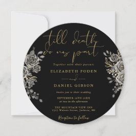Gothic Black and Gold Rose Blumenhochzeit Einladung
