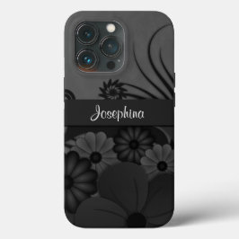 Gothic Black and Gray Hibiskus Floral iPhone 13 Pro Hülle