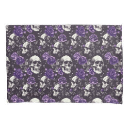 Gothic Black and Lila Skulls and Rose Beet Kissenbezug