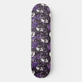 Gothic Black and Lila Skulls Rose Skateboard