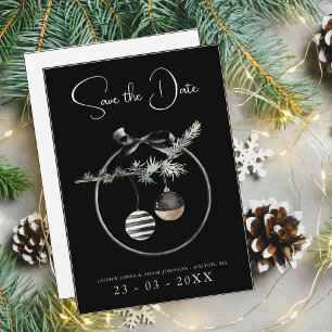 Gothic Black and White Christmas Baubles Save The Date