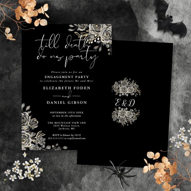 Gothic Black and White Engagement Party Einladung (Gothic Black And White Engagement Party Invitation)