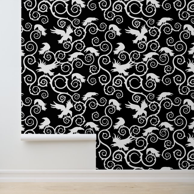 Gothic Black and White Raven Viktorianisch Gothic  Tapete (Anwendung)