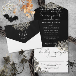 Gothic Black and White Roses Blumenhochzeit All In One Einladung