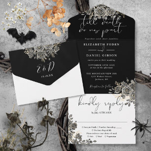 Gothic Black and White Roses Blumenhochzeit All In One Einladung