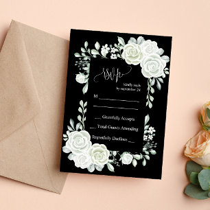 Gothic Black and White Roses Wedding RSVP Card Einladung
