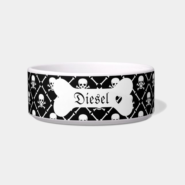 Gothic Black and White Skull Keramik Pet Bowl Napf (Vorderseite)