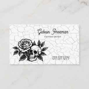 Gothic Black and White Skull Tattoo Shop Visitenkarte