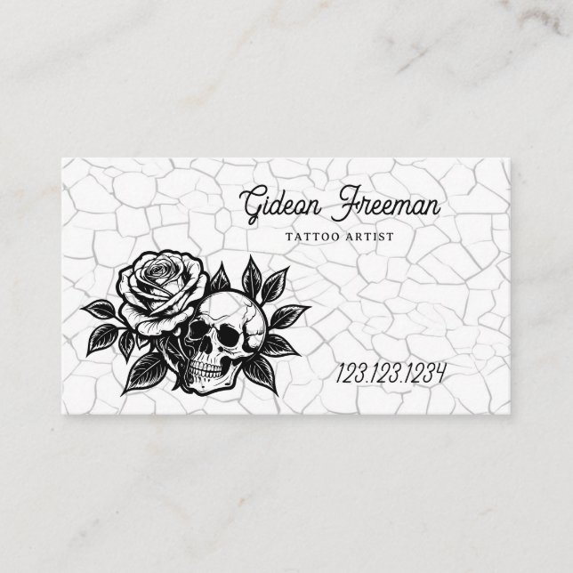 Gothic Black and White Skull Tattoo Shop Visitenkarte (Vorderseite)