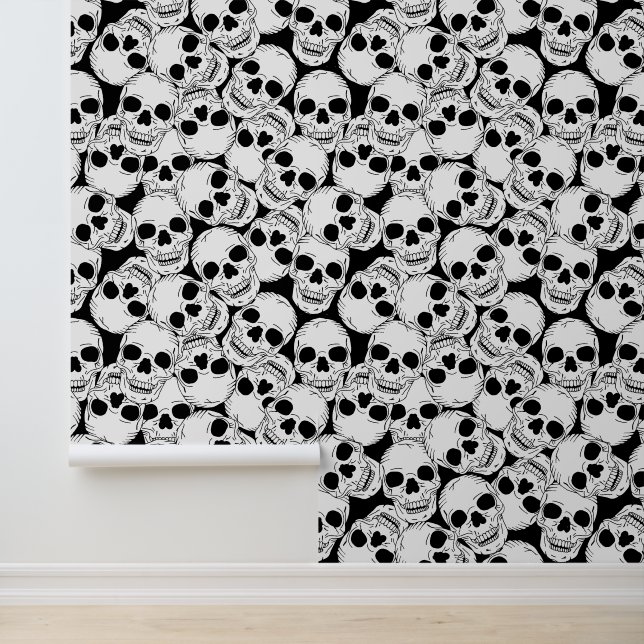 Gothic Black and White Skulls Muster Tapete (Anwendung)
