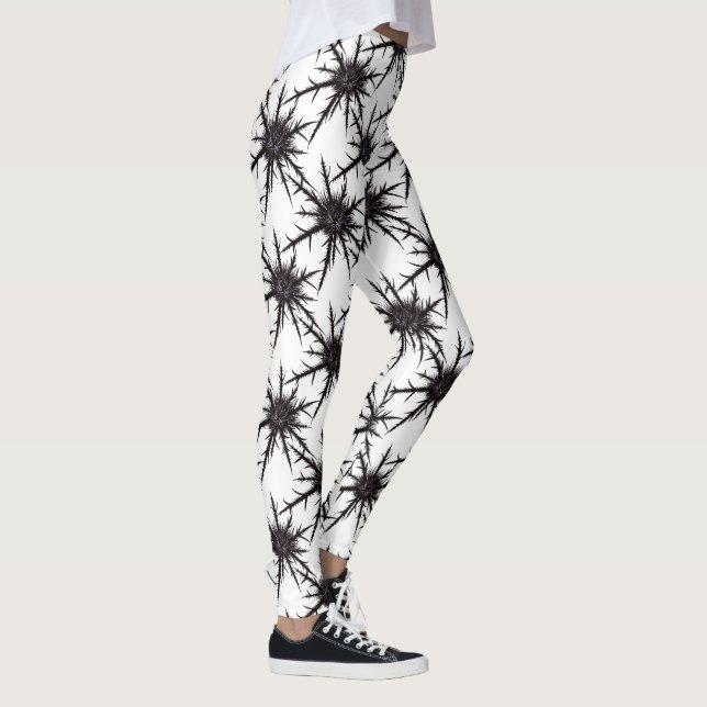 Gothic Black and White Thistle Pattern Halloween Leggings (Rechts)