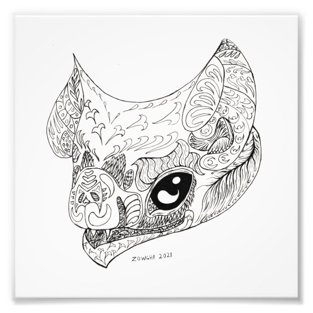 Gothic Black and White Vampire Bat Floral Zeichnen Fotodruck (Vorne)