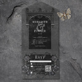 Gothic Black Arch & Black Rose QR Code All In One Einladung