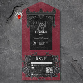 Gothic Black Arch & Black Rose Wine QR Code All In One Einladung