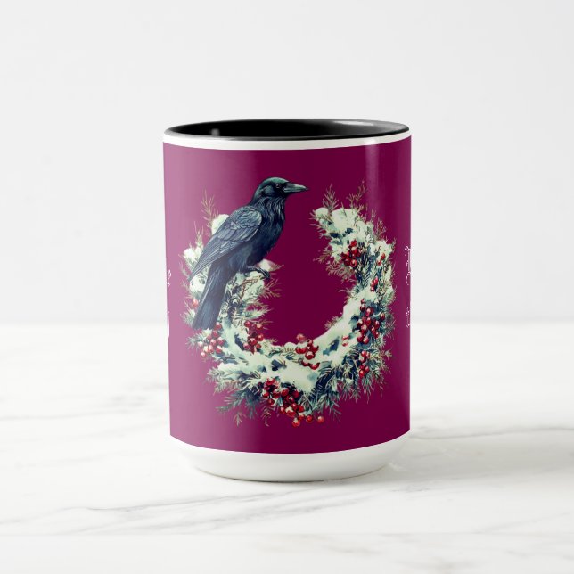 Gothic Black Bird Christmas Wreath Tasse (Zentrum)