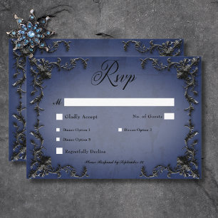 Gothic Black & Blue Filigree Herzessen RSVP Karte