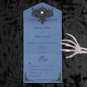 Gothic Black & Blue Halloween Filigree Dinner All In One Einladung