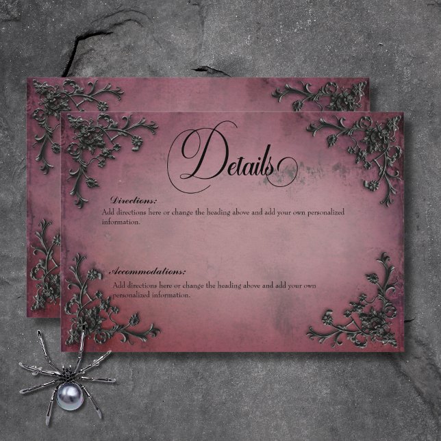 Gothic Black & Burgund Filigree Herzdetails Begleitkarte (Gothic Black & Burgundy Filigree Heart Details Enclosure Card)