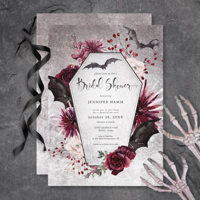 Gothic Black & Burgund Spooky Brautparty Einladung (Gothic Black & Burgundy Spooky Bridal Shower Invitation)