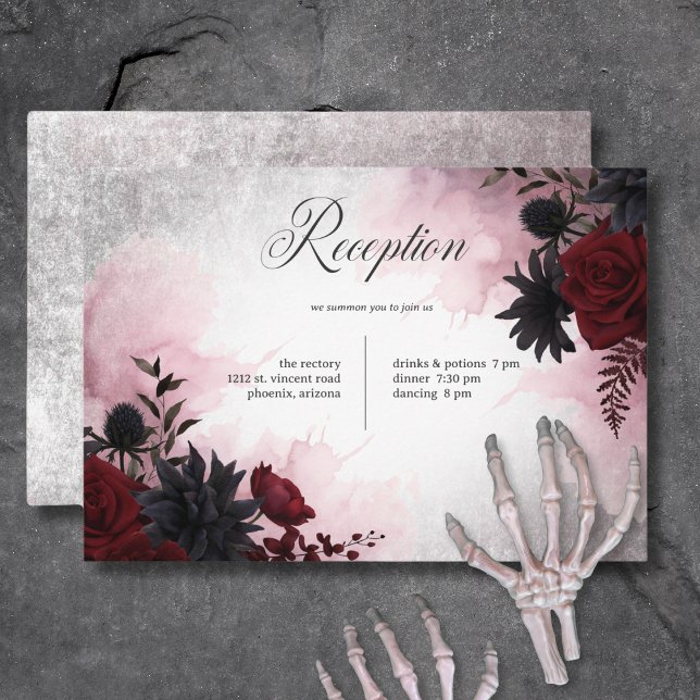 Gothic Black & Burgundy Skull & Spider Empfang Begleitkarte (Gothic Black & Burgundy Skull & Spider Reception Enclosure Card)