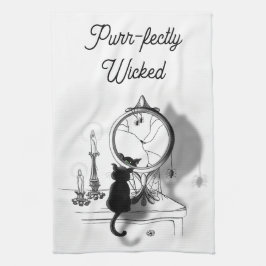 Gothic Black Cat Broken Mirror Halloween Geschirrtuch