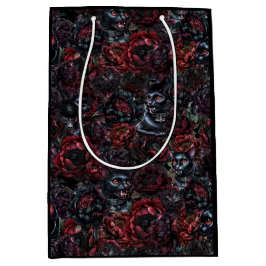 Gothic Black Cat & Dark Flowers Pattern Mittlere Geschenktüte