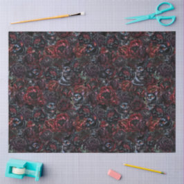 Gothic Black Cat & Dark Flowers Pattern Seidenpapier