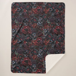Gothic Black Cat & Dark Flowers Pattern Sherpadecke