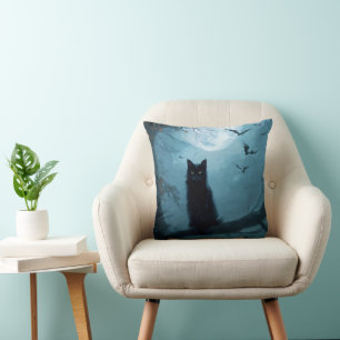 Gothic Black Cat Halloween Kissen
