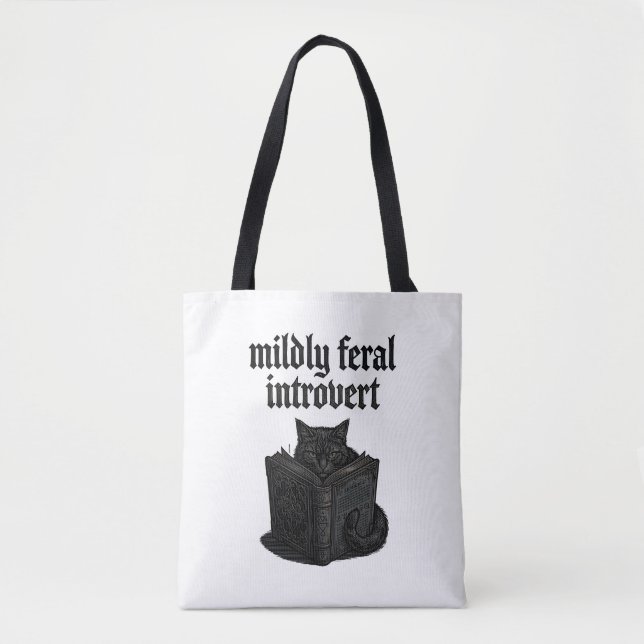 Gothic Black Cat Introvert liest Buch Feral Ästhet Tasche (Vorderseite)