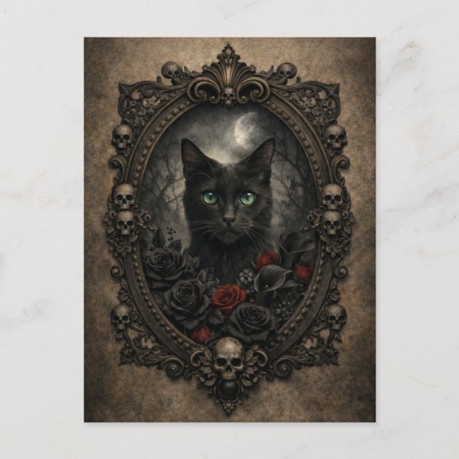 Gothic Black Cat Postkarte - Dunkle Viktorianik (Vorderseite)