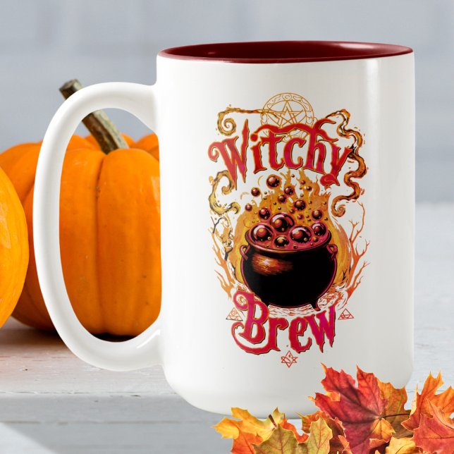 Gothic Black Cauldron Halloween Kaffee Hexenbraun Zweifarbige Tasse (Von Creator hochgeladen)