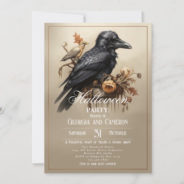 Gothic Black Crow-Halloween-Party Einladung (Vorderseite)