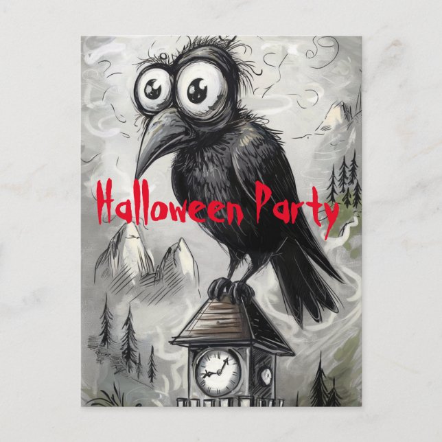 Gothic Black Crow Spooky-Halloween-Party Postkarte (Vorderseite)