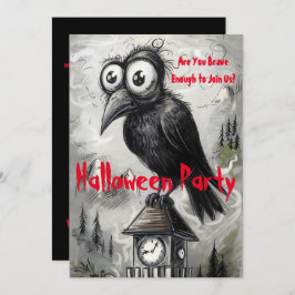 Gothic Black Crow & Tower Spooky Halloween-Party Einladung
