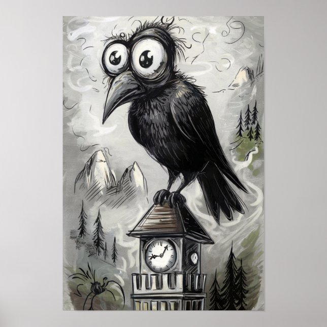 Gothic Black Crow & Tower Spooky Halloween Poster (Vorne)