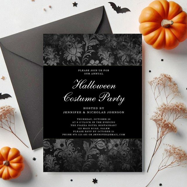 Gothic Black Damask Halloween-Kostüm Einladung (Gothic Black Damask Halloween Costume Invitation)