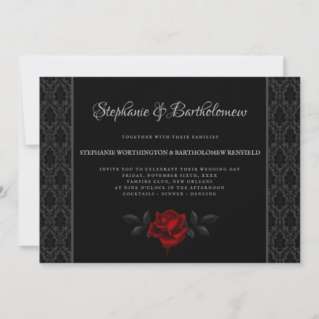 Gothic Black Damask Rose Wedding Invitation Einladung (Vorderseite)
